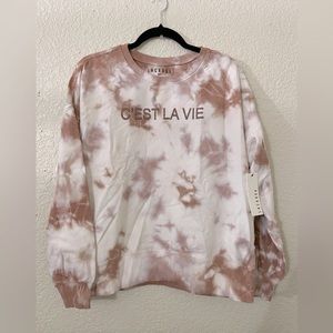 NWT LACAUSA (Anthropologie),C'est La Vie Tie Dye Crewneck Sweatshirt, Clay, S